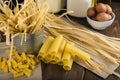 Assortment of homemade fresh egg pasta Royalty Free Stock Photo