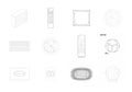 Assortment of Household Items and Technical Drawings Keywords: remote control, pillow, plant pot Royalty Free Stock Photo