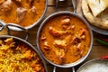 Assortment of indian curry and rice dishes Royalty Free Stock Photo