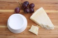 Assortment of Italian cheese and grapes