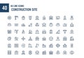 Assortment of 40 line icons related to construction sites, building, and engineering professions architecture Royalty Free Stock Photo