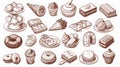 Assortment of Linear Sketches of Delicious Sweets in Artistic Style
