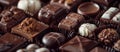 An assortment of luxurious chocolates with various fillings and toppings, featuring dark, milk, and white varieties Royalty Free Stock Photo