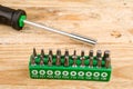 Assorted screwdriver insert tips Royalty Free Stock Photo