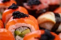 Assortment of maki, gunkan and nigiri sushi rolls