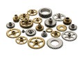 Assortment of Metal Gears and Cogs on a White Background Royalty Free Stock Photo