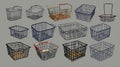 Assortment of Metal Wire Baskets with Varying Designs on a Gray Backdrop Royalty Free Stock Photo