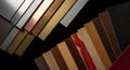 Assortment of metal wood and leather material samples for interior design projects Royalty Free Stock Photo