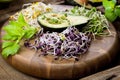 Assortment of micro greens. Growing kale, alfalfa, sunflower, ar