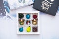 Assortment of multi-colored exquisite chocolates, candy chocolate