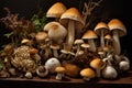 An assortment of mushrooms. Different fresh wild mushrooms. Generative AI