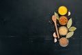 Assortment of mustard in sauces. Spices