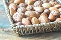 Assortment of nuts in the basket Royalty Free Stock Photo