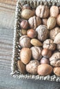 Assortment of nuts in the basket Royalty Free Stock Photo