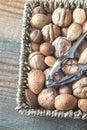 Assortment of nuts in the basket Royalty Free Stock Photo