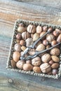 Assortment of nuts in the basket Royalty Free Stock Photo