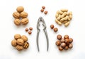 Assortment of Nuts and a Nutcracker on a White Background Royalty Free Stock Photo