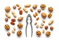 Assortment of Nuts and Nutcracker on a White Background Royalty Free Stock Photo