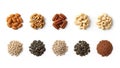 Assortment of nuts and seeds on a white background arranged in two rows Royalty Free Stock Photo