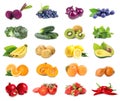 Assortment of organic fresh fruits and vegetables on white background Royalty Free Stock Photo