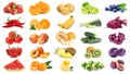 Assortment of organic fresh fruits and vegetables on white background Royalty Free Stock Photo