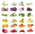 Assortment of organic fresh fruits and vegetables on white background Royalty Free Stock Photo