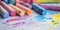 Assortment Of Pastel Chalks Scattered On A White Surface With Swirls Of Color Royalty Free Stock Photo
