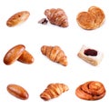 Assortment pastries and bakery on white background