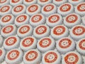 Assortment of Peroni Used Beer Bottle Caps on Display Royalty Free Stock Photo