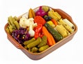 Assortment of Pickled Vegetables in Wooden Bowl Royalty Free Stock Photo