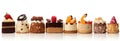 Assortment of pieces of cake in row
