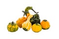 Assortment of pumpkins, gourds. Isolated over white background