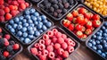 Various Fruits in Baskets at Farmers Market Royalty Free Stock Photo