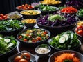 An assortment of salads on a buffet table