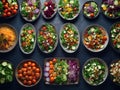 An assortment of salads on a buffet table