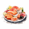 Nightcore-style Illustration Of Seafood And Appetizers Royalty Free Stock Photo