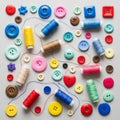 Assortment of sewing materials emphasizing color and variety used Royalty Free Stock Photo