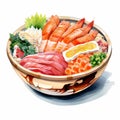 Assorted Shabu-shabu Clipart Image With Fresh Fish And Rice