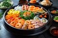an assortment of shrimp, crab and vegetables