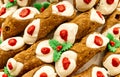 Assortment of Sicilian Cannoli with ricotta cheese. Cannolo Siciliano, symbol of Sicily. Royalty Free Stock Photo