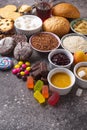 Assortment of simple carbohydrates food