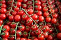 Assortment of small cherry tomatoes on market. Organic fresh veg Royalty Free Stock Photo