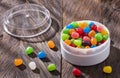 Assortment of small colored candies - Text space Royalty Free Stock Photo