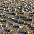 An assortment of small pebbles scattered across a sandy surface Royalty Free Stock Photo