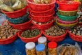 Assortment of snails contained in basket at Asian seafood market Royalty Free Stock Photo