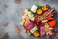 Assortment of spanish tapas or italian antipasti with hummus Royalty Free Stock Photo