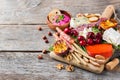 Assortment of spanish tapas or italian antipasti with hummus Royalty Free Stock Photo