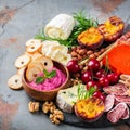 Assortment of spanish tapas or italian antipasti with hummus Royalty Free Stock Photo