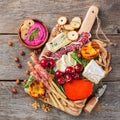 Assortment of spanish tapas or italian antipasti with hummus Royalty Free Stock Photo