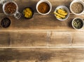 assortment spices bowls jar. High quality photo Royalty Free Stock Photo